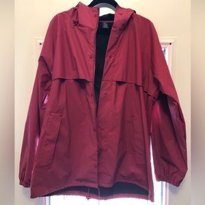 **SOLD** Vtg 90s Lands End Unisex Medium 38-40 Red Polyvinyl Hood Vent Rain Coat